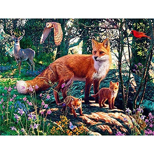 Kit complet broderie diamant renard 40x50cm, une idée cadeau artisanale pour adulte