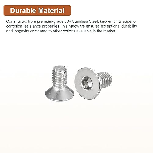 Miniatura 10 de DTGN Tornillos de cabeza plana M6-0.039 x 0.630 in, paquete de 12 tornillos de cabeza plana de acero inoxidable 304, rosca completa, pernos