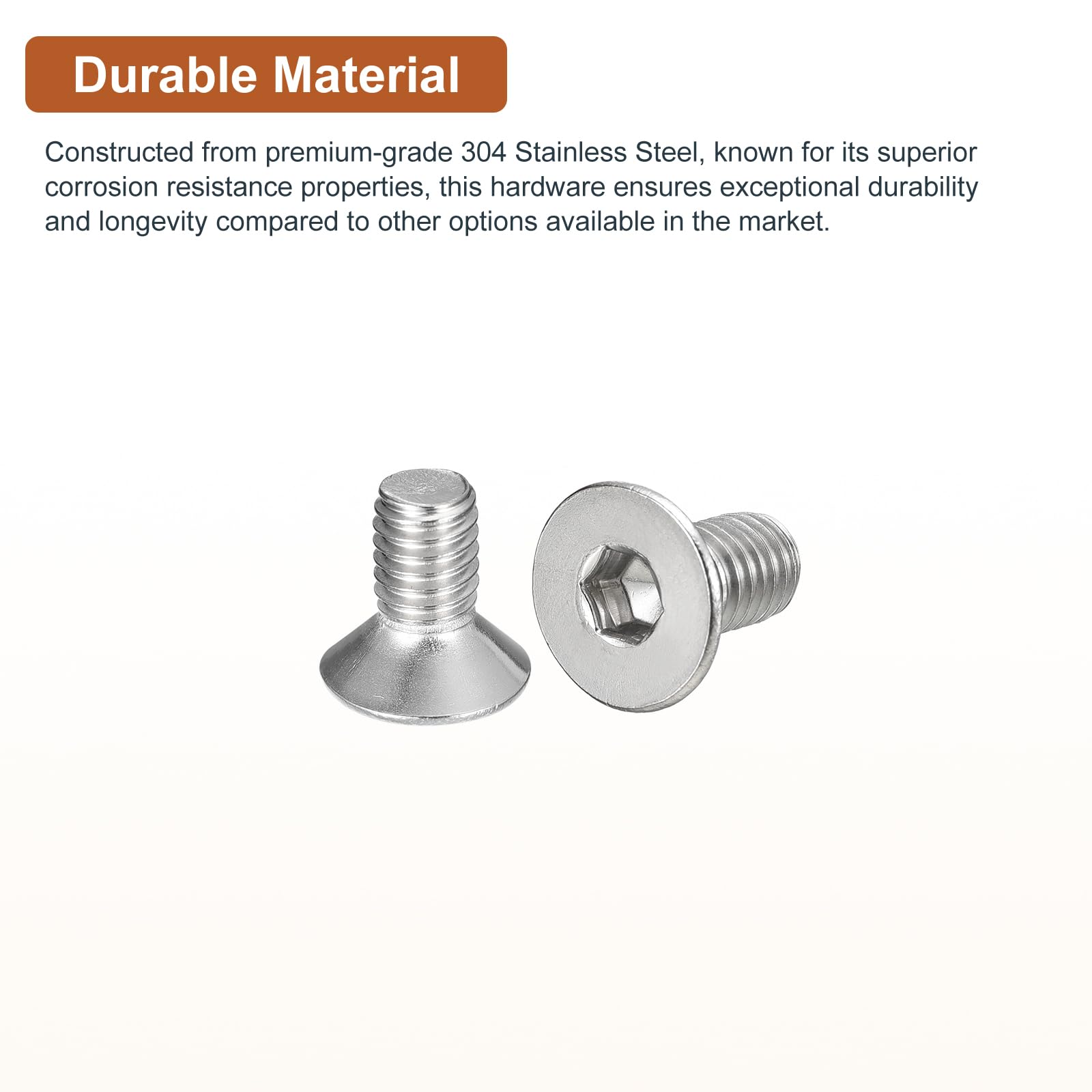DTGN M6-1 x 12mm Flat Head Socket Cap Screws, 100 Pack 304 Stainless Steel Hex Socket Flat Head Screws, Full Thread, Countersunk Bolts - Image 3