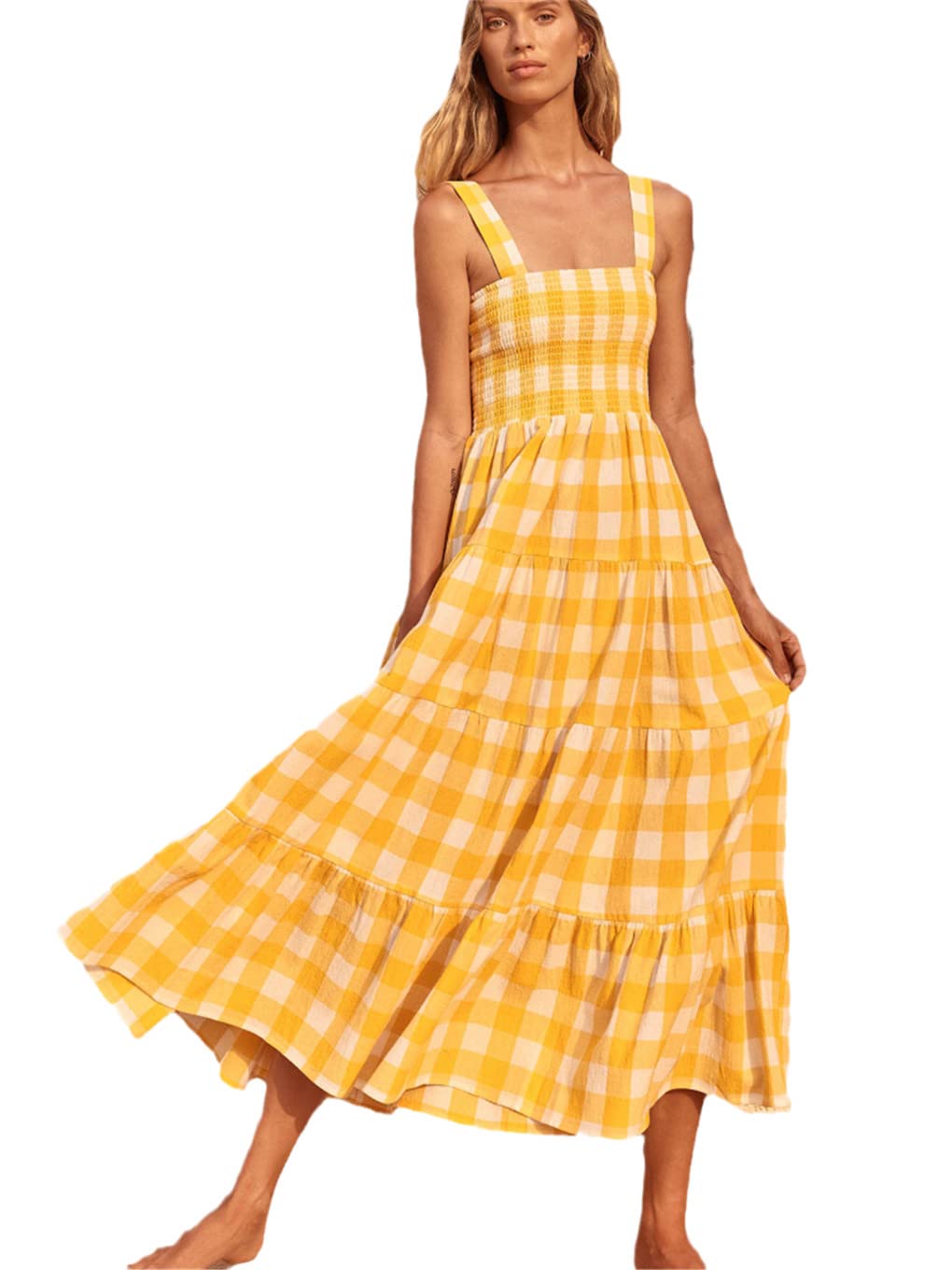 Robe longue d'été à rayures graphique col carré style b taille M - 5