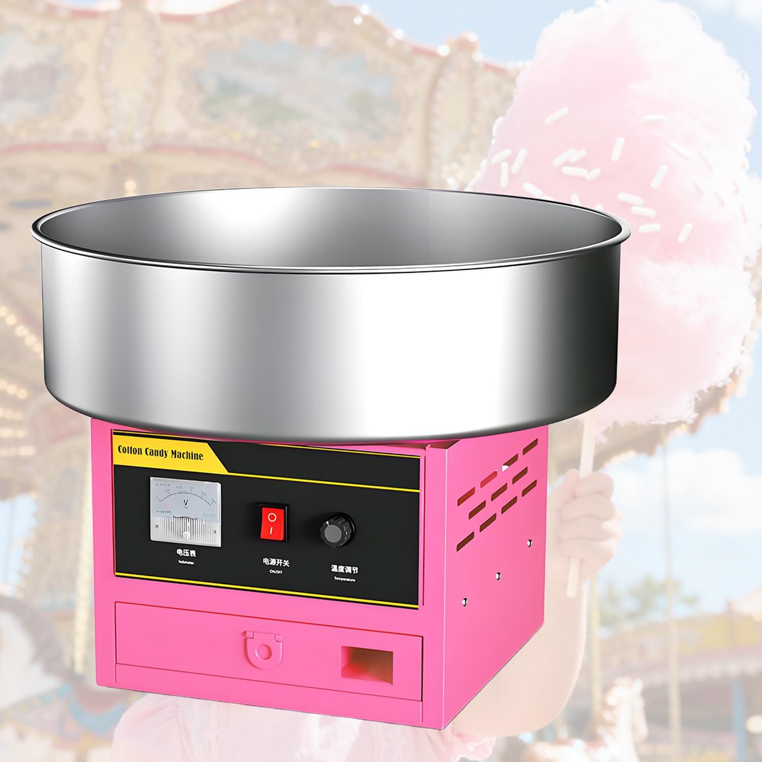 Commercial Cotton Candy Machine,Cotton Candy Maker,Fast Sugar Cotton Production,with Stainless Steel Bowl, Sugar Scoop,Anti-Rust Coating, for Family Party, Kids Birthday PinkStyle
