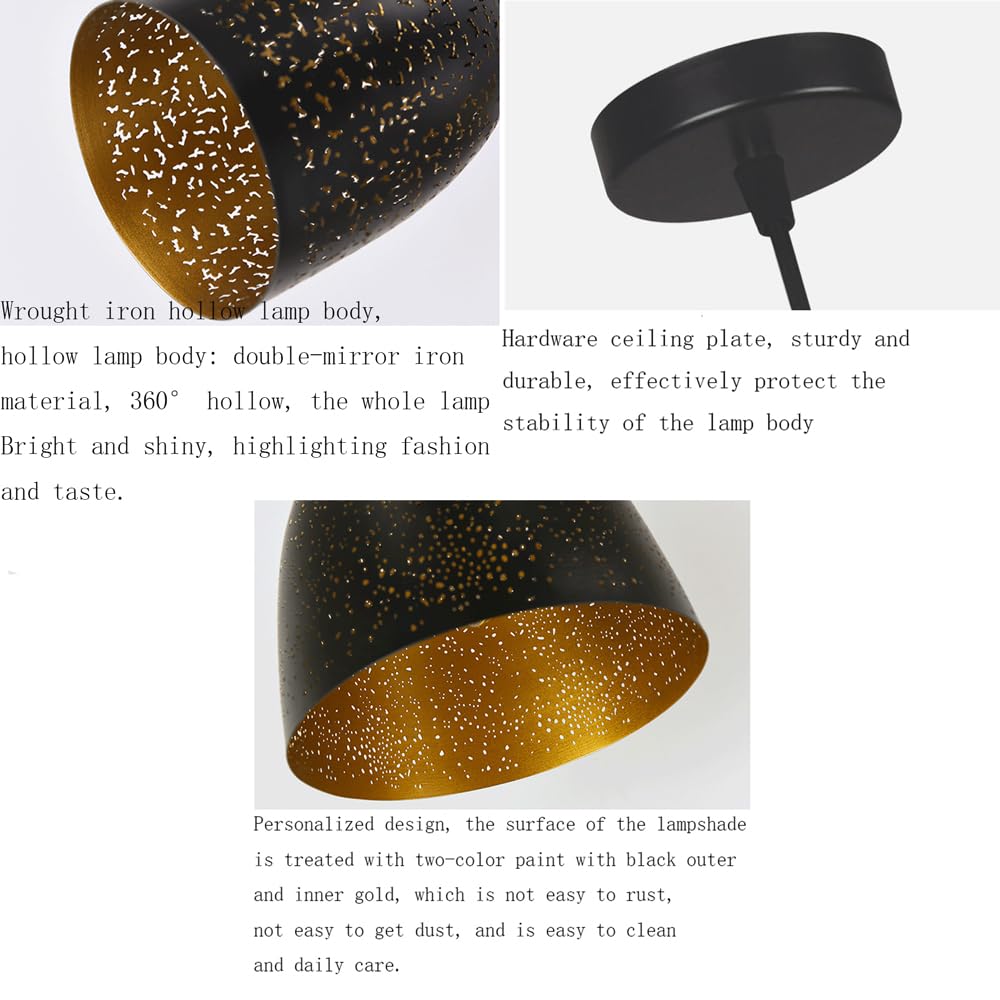 JMEDIC Luminaires Suspendus De Style Rétro Américain E26, Abat-Jour en Métal Noir, Lustre Décoratif De Bar Industriel, Lanterne De Suspension De Plafond Réglable en Hauteur, pour Îlot De Cuisine