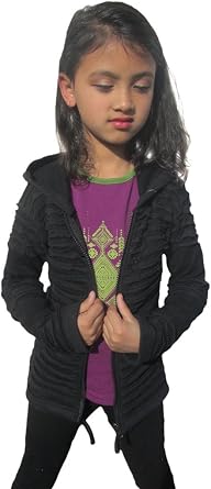 Kids Black Razor Cut Pixie Hood Cotton Jacket