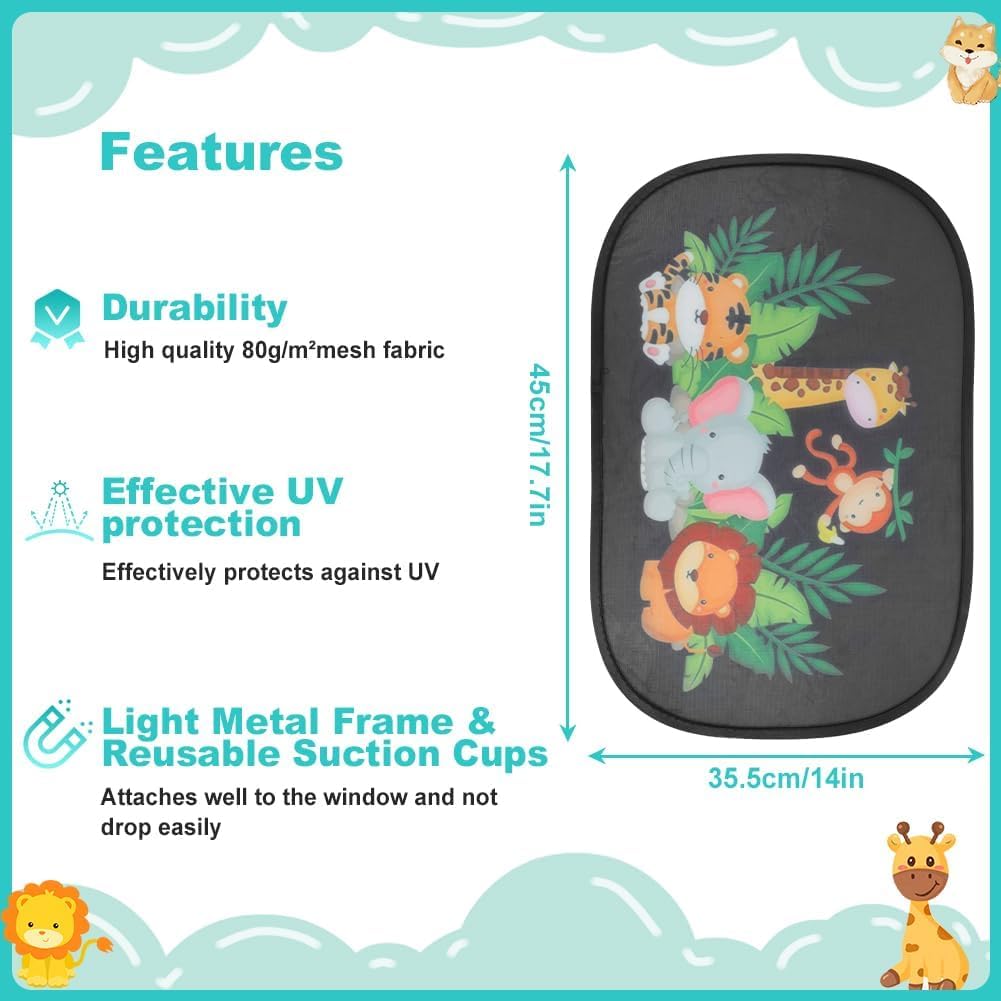 Parasole Auto Per Bambini - 2 Pezzi 44x36 Cm, Oscuranti Con Ventosa - Foto 2