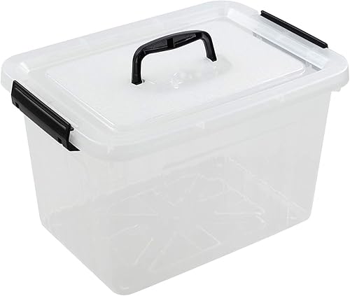Farmoon Contenedor de almacenamiento transparente de 12 cuartos de galón, caja apilable de plástico con tapa y mango negro