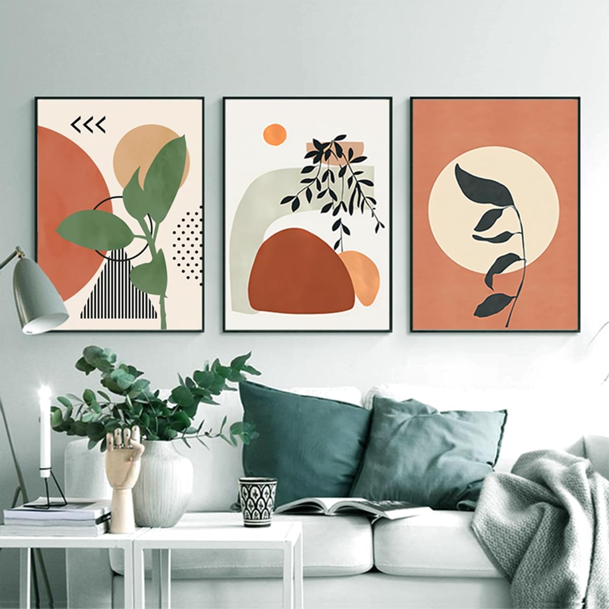 Set 3 Poster Botanici Boh&eacute;mien 30x40cm - Stampe Tela Fiori Di Tifa, Senza Cornice, Per Parete Moderna