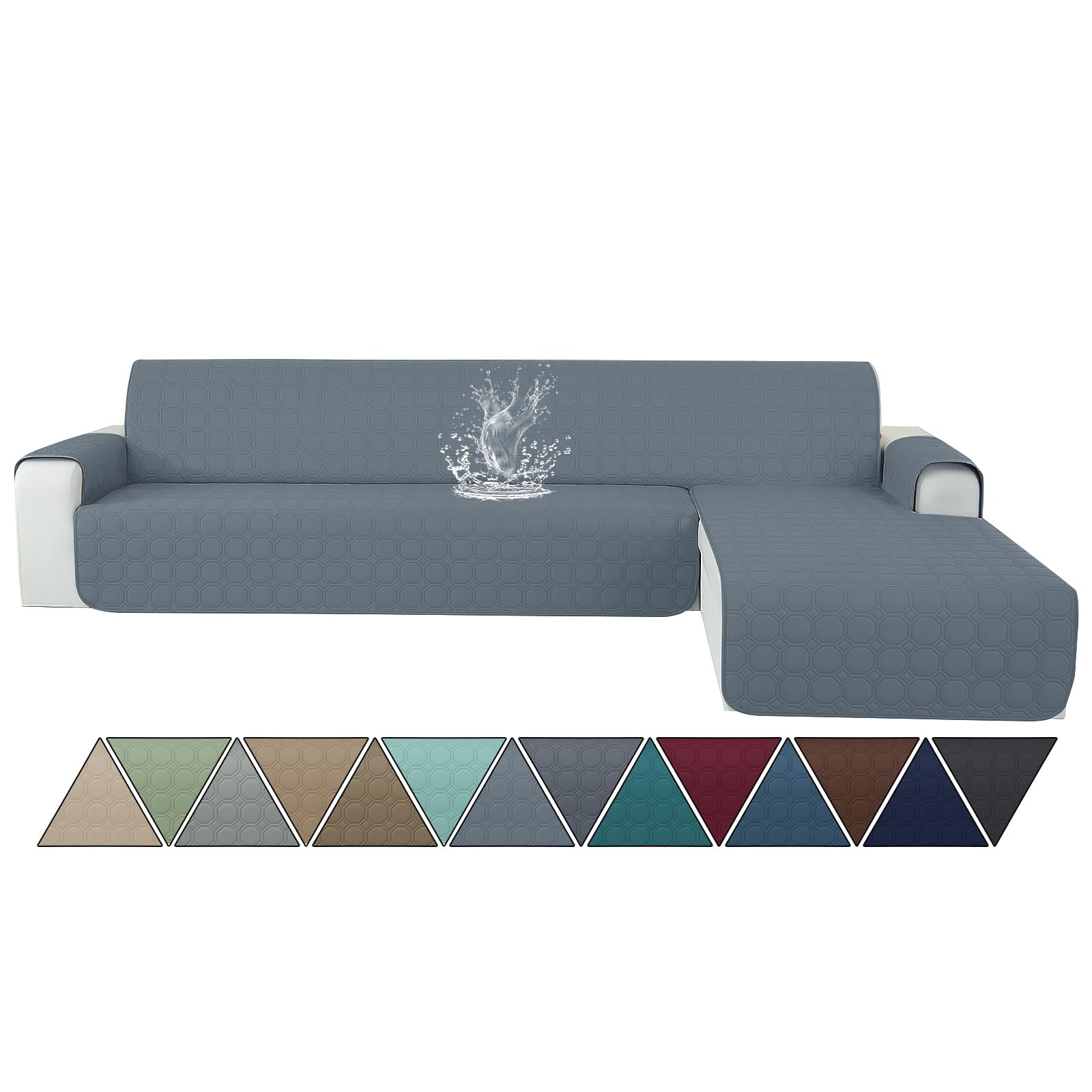 Ystyle Copridivano Impermeabile con Penisola 2 Posti (L 210 CM), Copridivano Angolare Destra/Sinistra Universale Reversibile, Copridivano Chaise longue Antigraffio Antimacchia, Blu Grigio