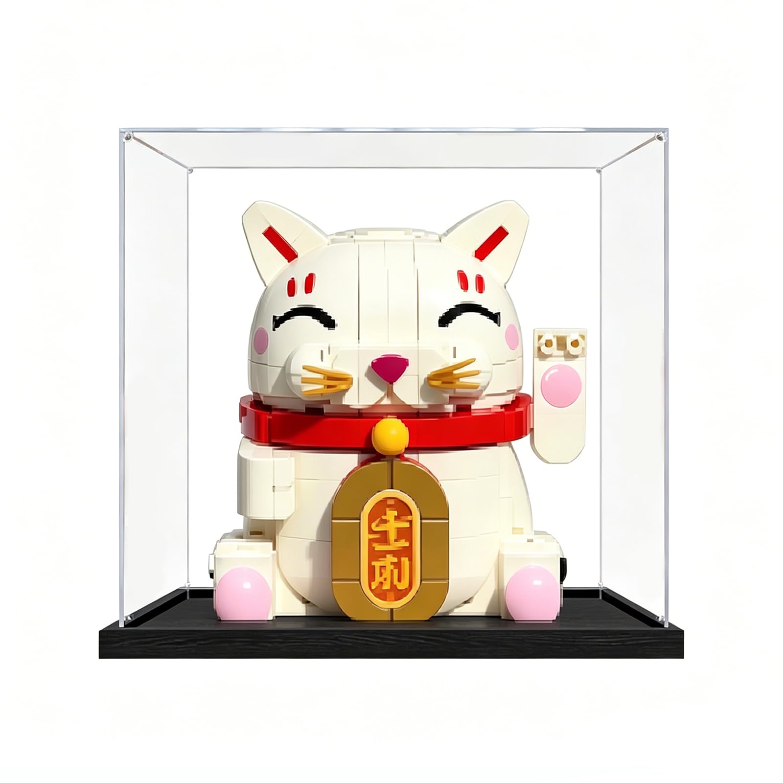 Vitrine für LE*GO 40813 Glückskatze – staubdichte, transparente Acryl-Vitrine für Spielzeug und Sammlerstücke (schwarz, 3 mm)