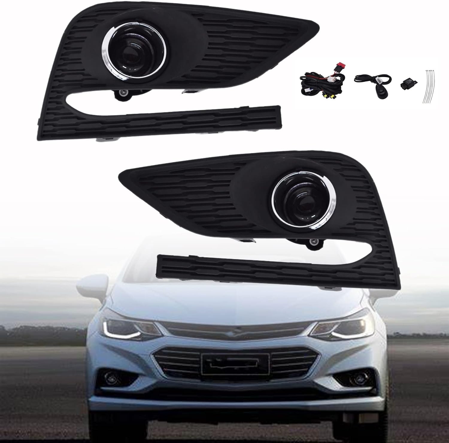 2Pcs Fog Light Assembly with Bulbs Switch and Wiring Kit Replacement for Cruze 2016 2017 2018 Left and Right Side