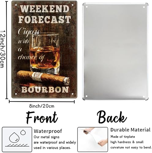 Miniatura 2 de WEBEEDY Letrero de metal de barra con diseño de bourbon y cigarros, estilo vintage, para hombre, cueva exterior, aspecto retro, para club, pub,