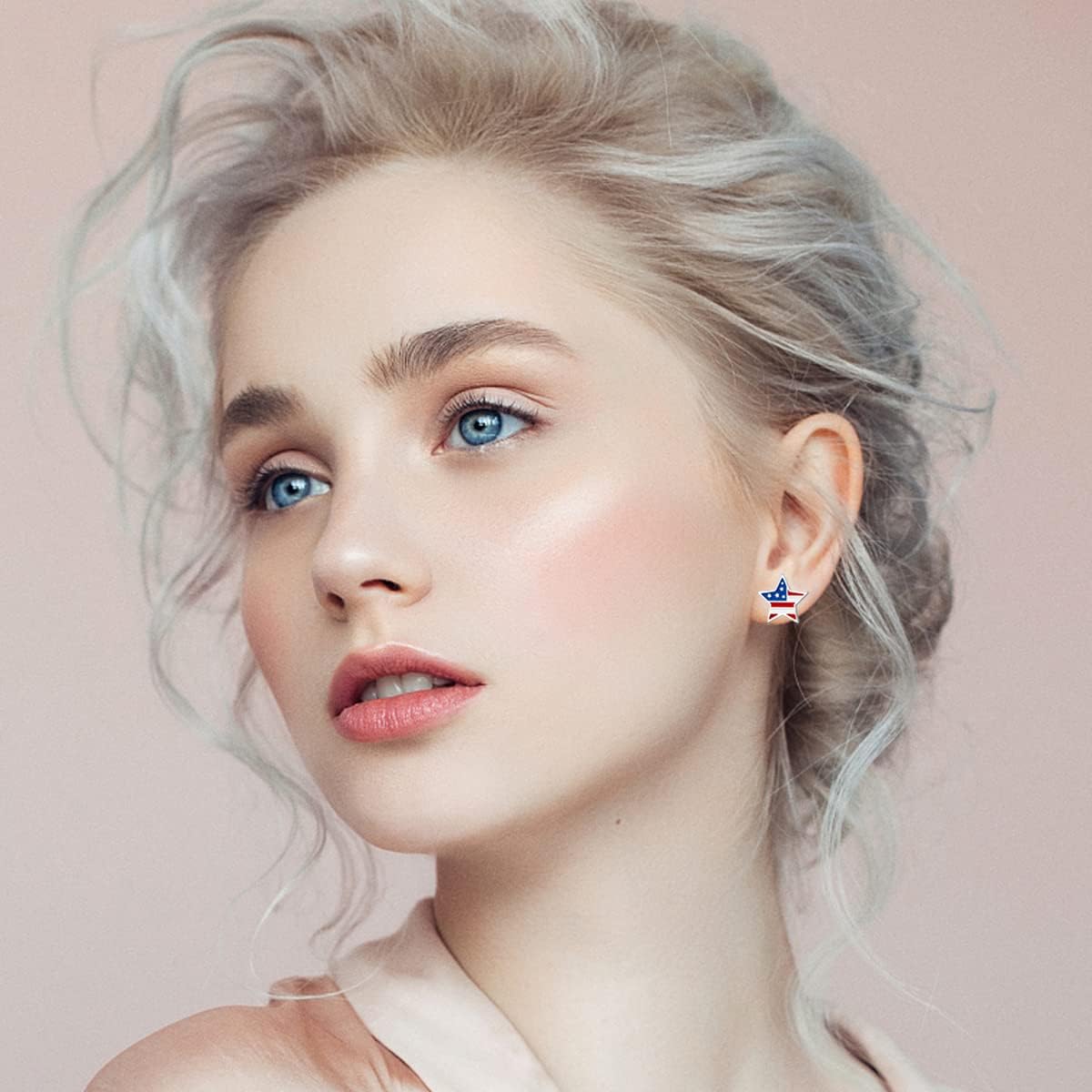 American Flag Earrings for Women 925 Sterling Silver 4th of July Stud Earrings Red White And Blue Heart Star USA Flag Fourth of July Independence Day Gifts for Women - Image 2