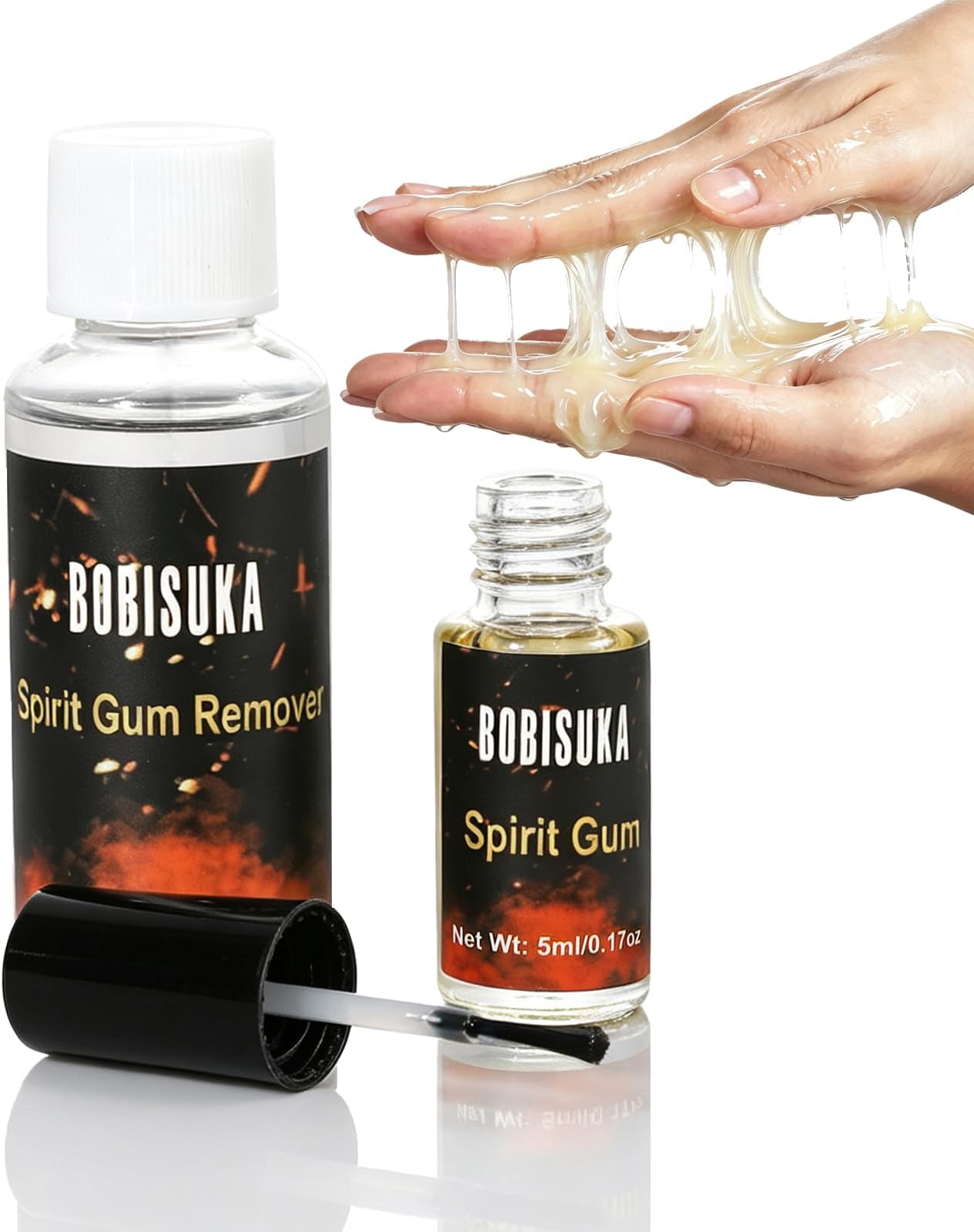 BOBISUKA Spirit Gum Adhesive and Remover Kit - 5ml Spirit Gum + 30ml SFX Makeup Remover, Professional Prosthetic Make Up Glue for Halloween, Stage, Cosplay, Special FX (0.17oz + 1.01 oz)