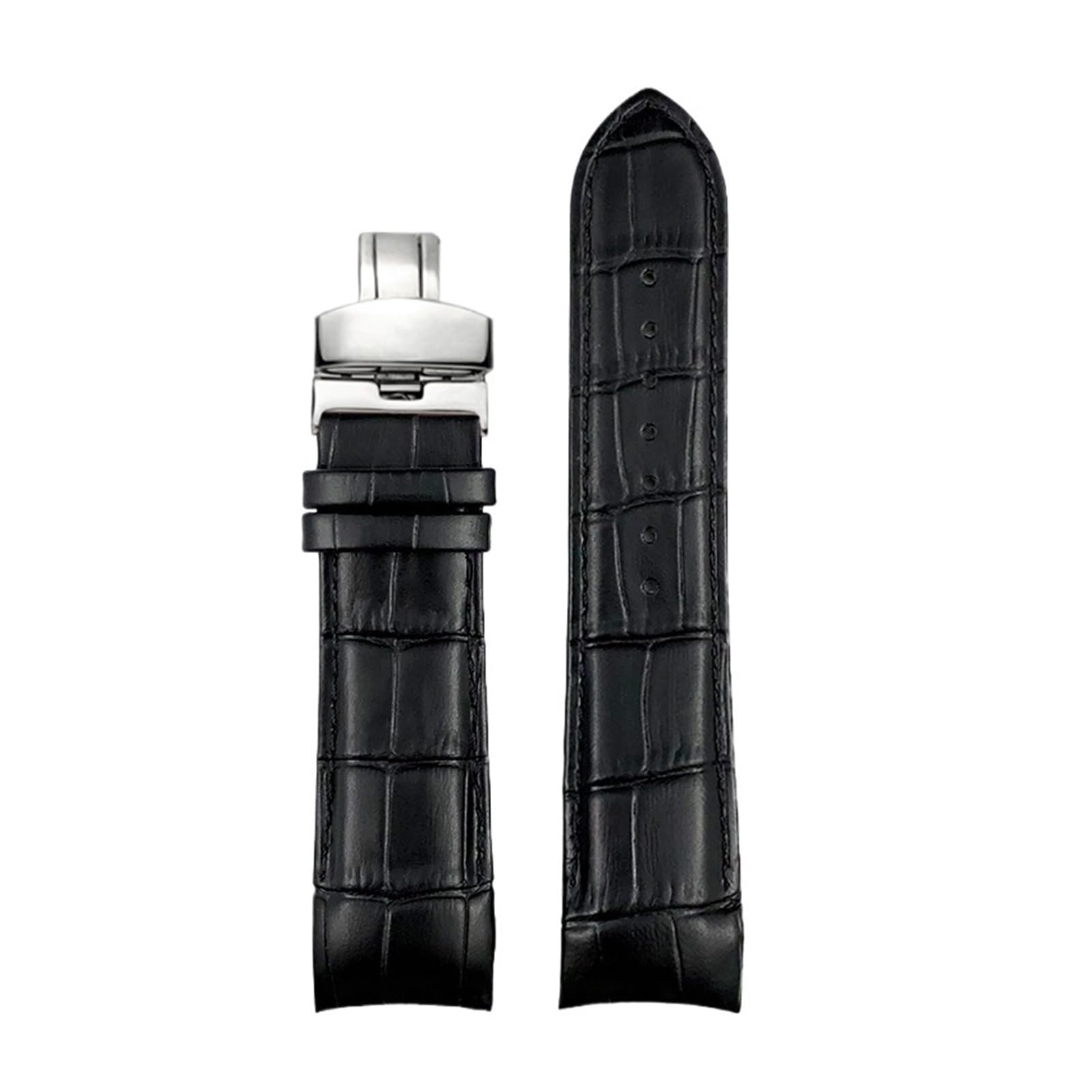 Bracelet de Montre en Cuir de Vachette 22 mm, 23 mm, 24 mm, Compatible avec Les Bracelets de Montre Tissot T035, T035617, 627, 407, 410, Boucle Papillon(Black Silver,22mm)
