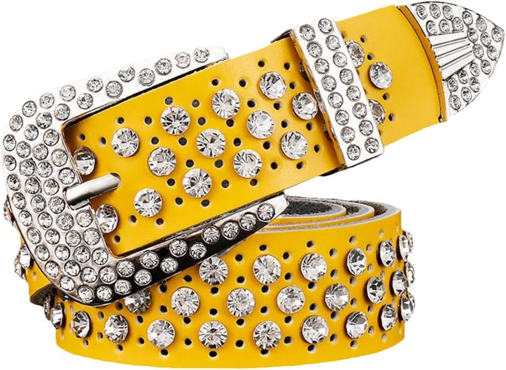 Genuine Leather Rhinestone Belts For Women Luxury Pin Buckle Belt Second Layer Cow Skin Strap Width 3.3Cm