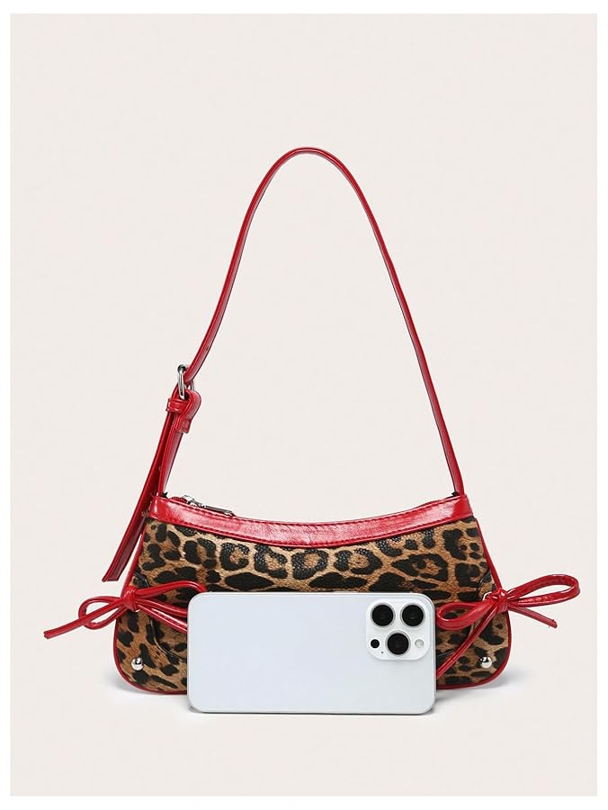 7*1様 y2k archive leopard leather shoulde RoseSeek Women's Leopard Print Bow Y2k Shoulder Bag Zipper
