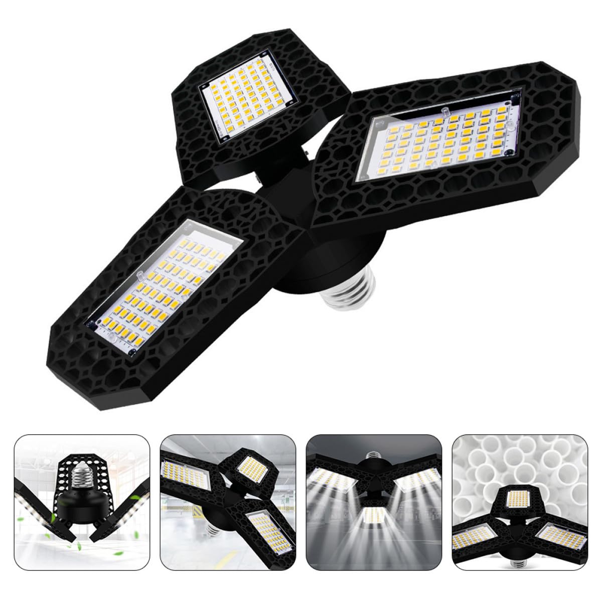 Vaguelly LED Warehouse Lamp Folding Garage Light 80w Deformable Ceiling Bay Light White for Workshop and Industrial Use — view 5