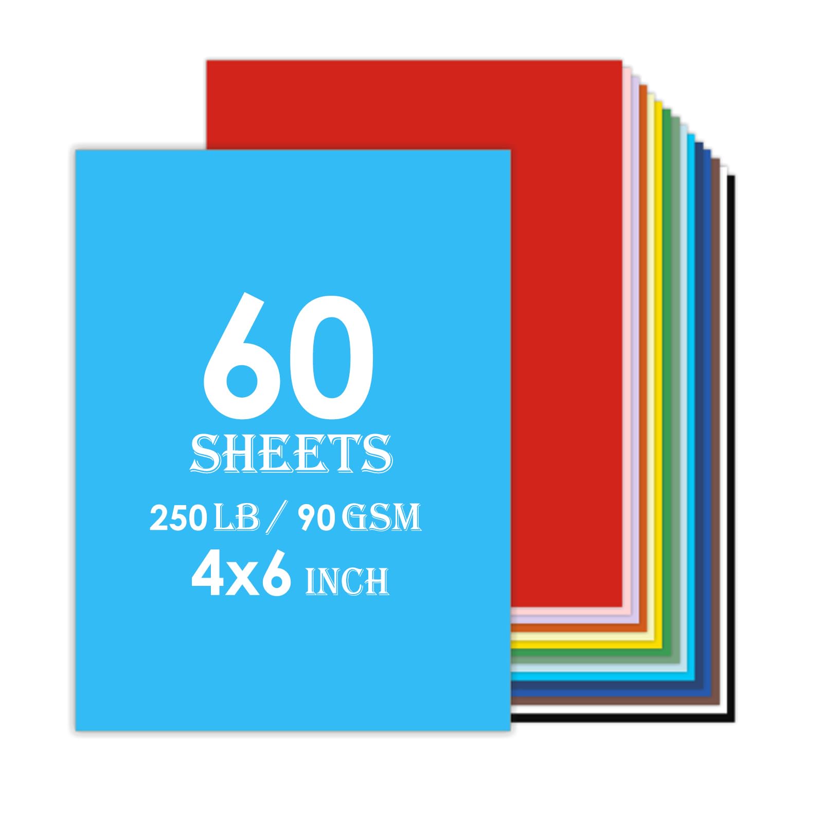 Farbiger Karton, 60 Blatt, 40,8 kg, 10,2 x 15,2 cm, 24 verschiedene Farben, Baupapier, 250 g/m², Kartendrucker, Scrapbooking-Zubehör für Bastelarbeiten, Cricut-Kartenherstellung (10,2 x 15,2 cm)