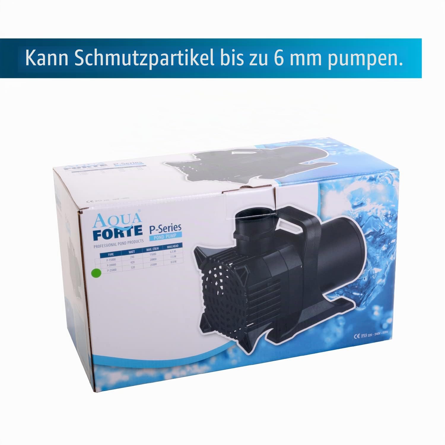AquaForte - P-25.000 Teichpumpe 520W, 25m³/h Förderhöhe 8m, Schwarz