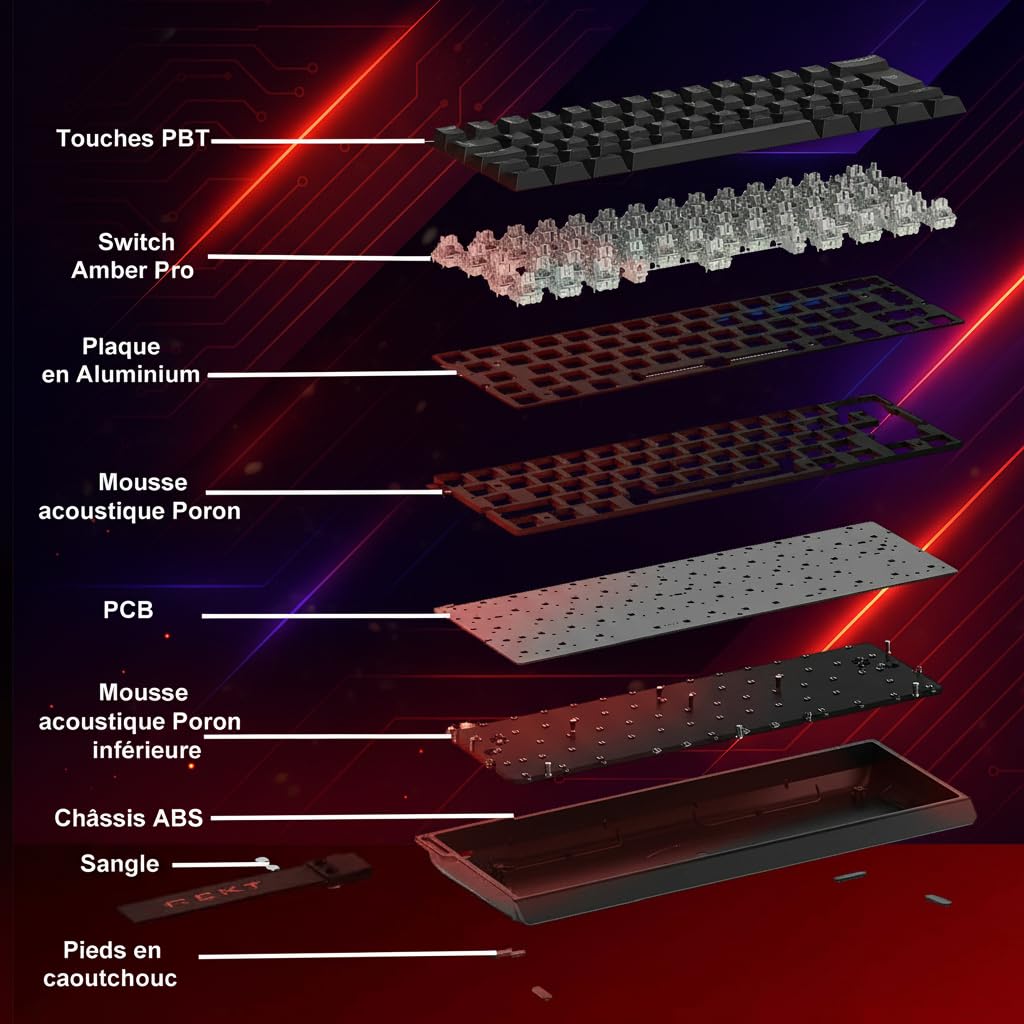 REKT Clavier Gaming Magnétique HIRO 60 HE (AZERTY) – Switchs Effet Hall Amber Pro, Rapid Trigger, Format 60% Compact, RGB, Keycaps PBT, Hot-swappable, 8000 Hz, Scan Rate 128K, Precision de 0,01mm