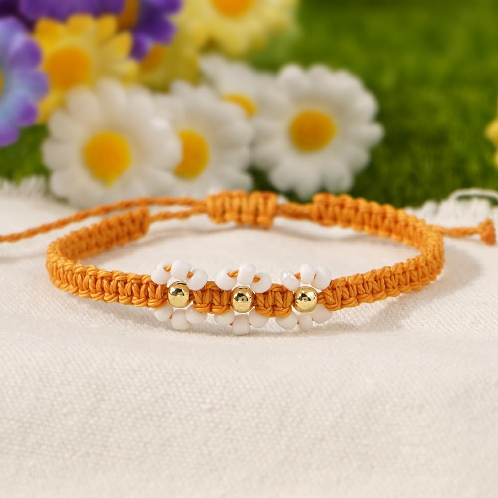 Boho Colorful Flower Stackable Gold Plated Seed Bead Bracelets Set for Women, Floral Lucky Rope Cute Pearl Adjustable String Jewelry, Spring Summer Wedding Bridesmaid Friendship Gift - Image 5