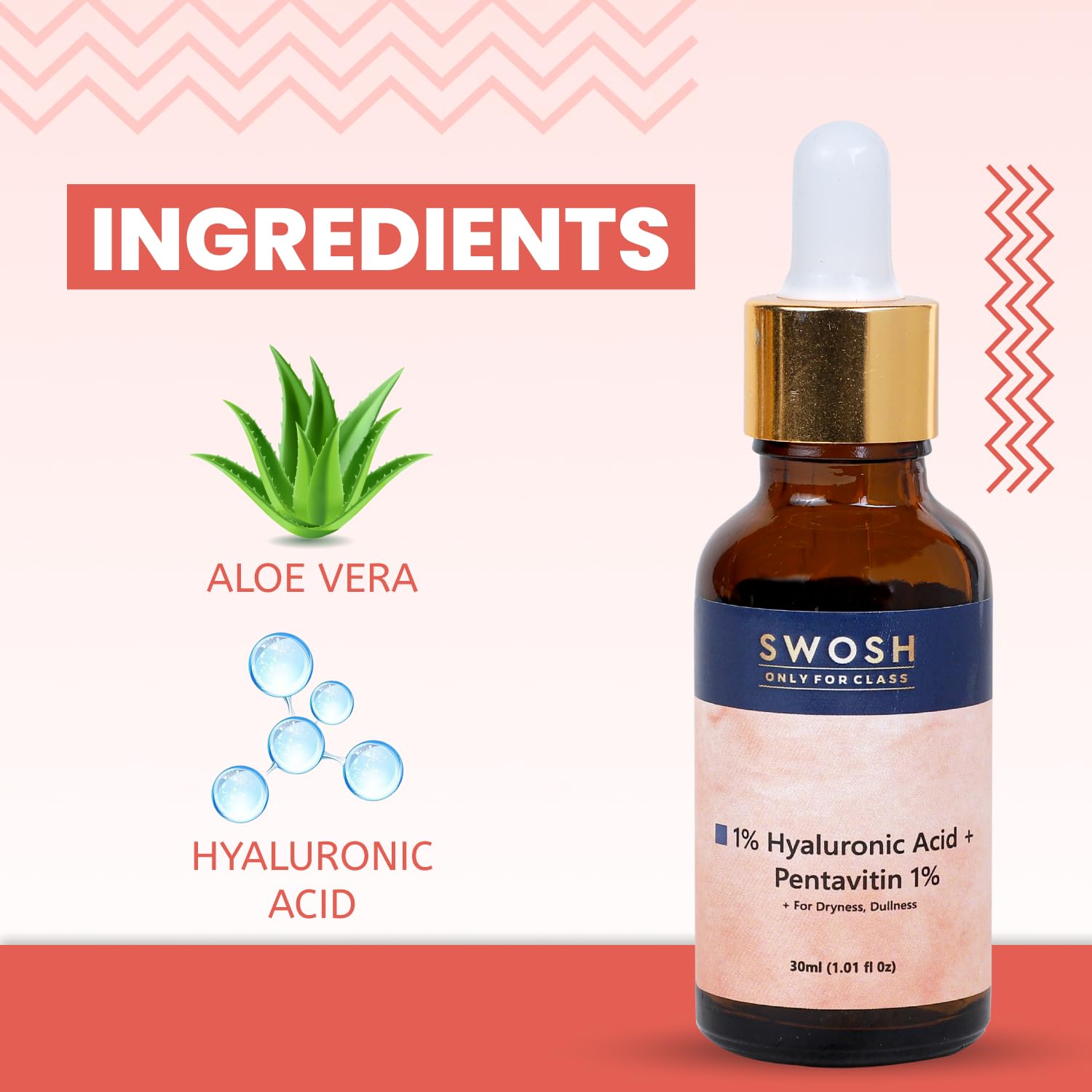 SWOSH 1% Hyaluronic Acid Serum 30 ML Lightweight & Hydrating Serum For Intense Hydration(Normal To Dry SKIN) With Glycerine and Aloe Vera For Skin Illumination - Image 4