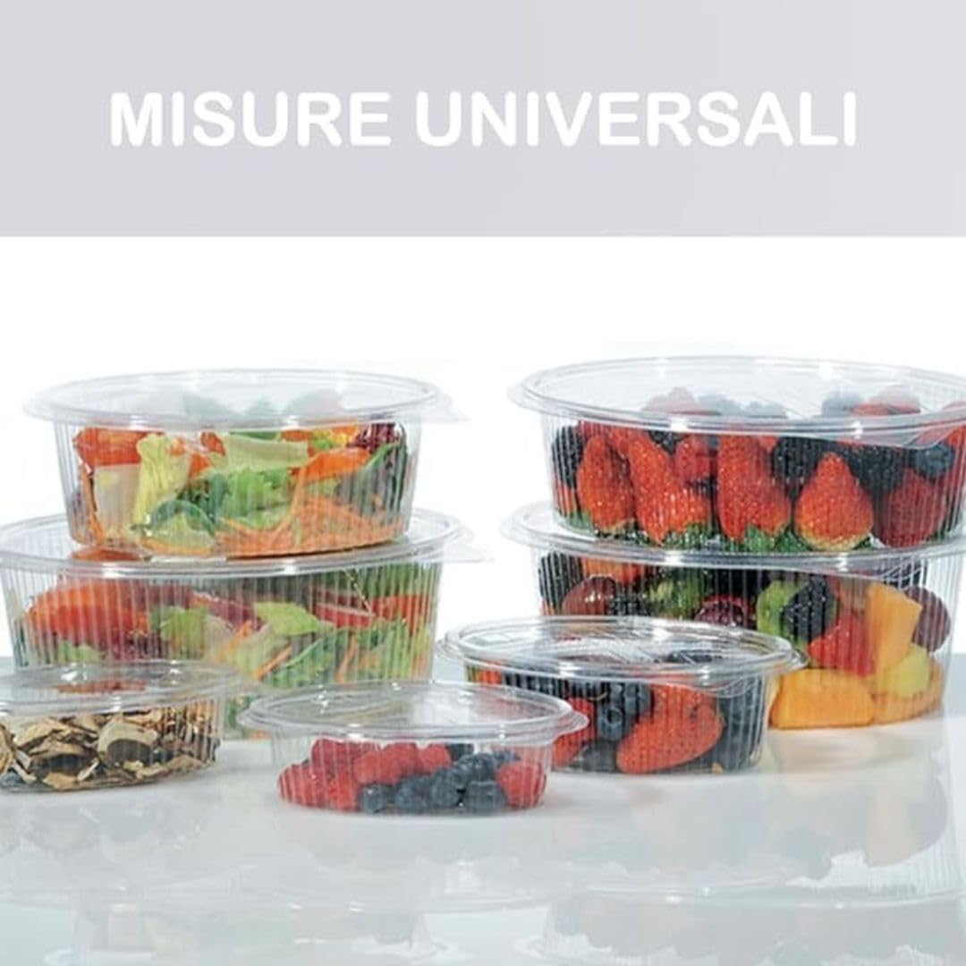 marketcaffe 100 Vaschette -1000cc per Alimenti Usa e Getta con Coperchio Ovali Trasparenti in Pet Misura Contenitori con Coperchio Unito Trasparente Chiusura ermetica MADE IN ITALY (1000 cc)