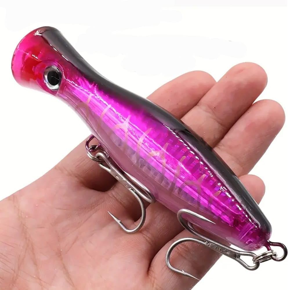 Fishing Popper Hard Bait Lure, Multicolour Glossy Surface, with 2 Treble Hook-image-35