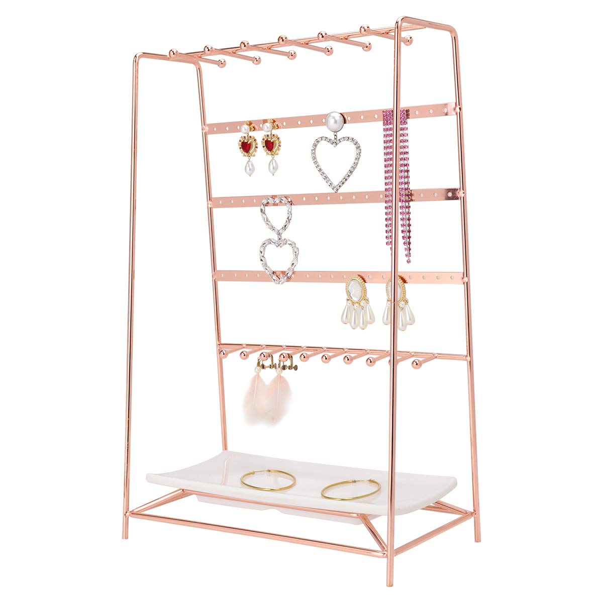 Jewelry Stand Holder Organizer with Tray, Jewelry Hanger Display Storage for Necklace Bracelet Earring Ring,5 Tier, Metal Electroplating,Gifts for Women（Rose Gold）