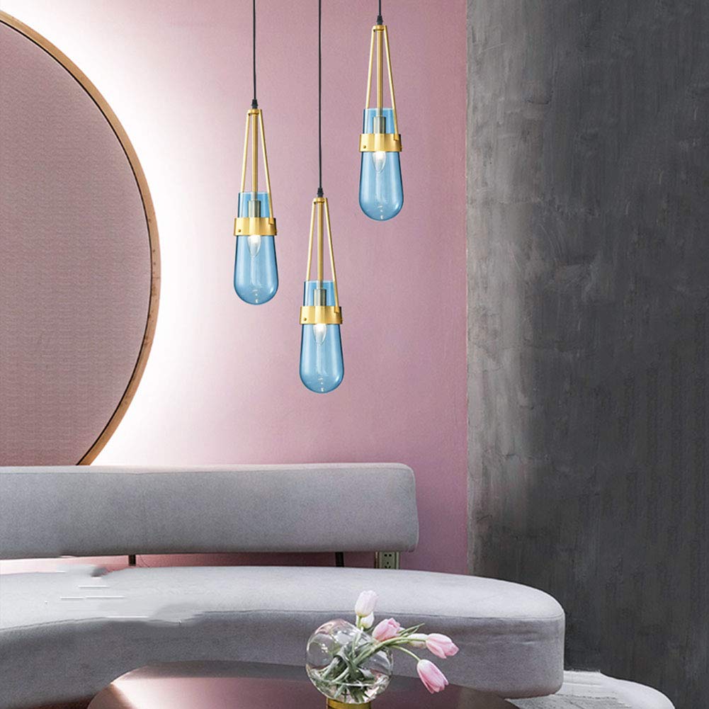 Personalità Creativo Goccia D'acqua Vetro Lampadario,Ristorante Bar Cafe Studiare Camera,E27 Nordico Semplice Lusso Leggero Testa Singola Lampadario Piccolo-Blu 15 * 60cm