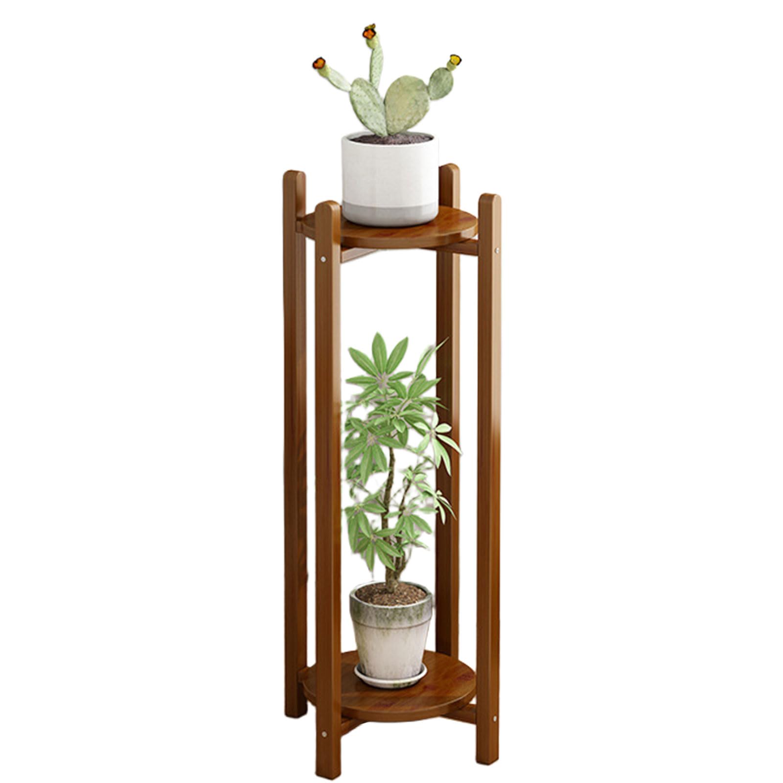 DECORN Plant Stand for Indoor Outdoor, Tall Bamboo Plant Shelf Rack for Multiple Flower Pots, Modern Style Plant Table Holder for Patio Porch Living Room Balcony Corner,Walnut,2 Tier 86cm/33.9" H