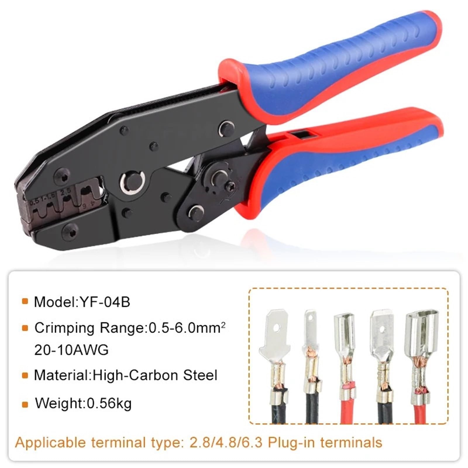 Szczypce zaciskowe do drutów, szczypce YF, narzędzia z grzechotką do termokurczliwych, cylindrycznych, izolowanych i nieizolowanych złączy koncentrycznych (YF-04B 1 szczęka)
