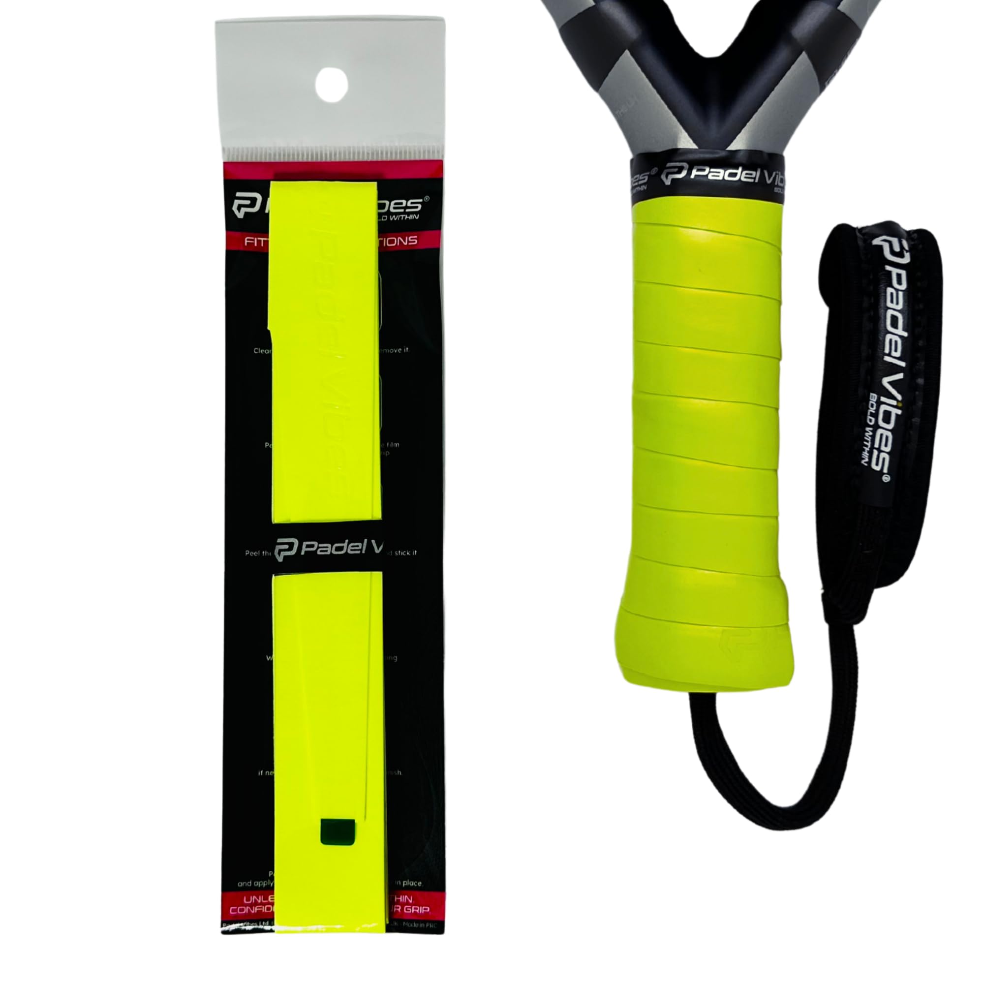 Padel Vibes® BOLD LuxeTac™ Overgrip | Ultra Tacky, Sweat-Absorbing, Luxurious Leather-Like Feel | Durable Overgrip Tape for Padel, Tennis, Squash, Badminton, & Pickleball (Neon Yellow | 1-Pack)
