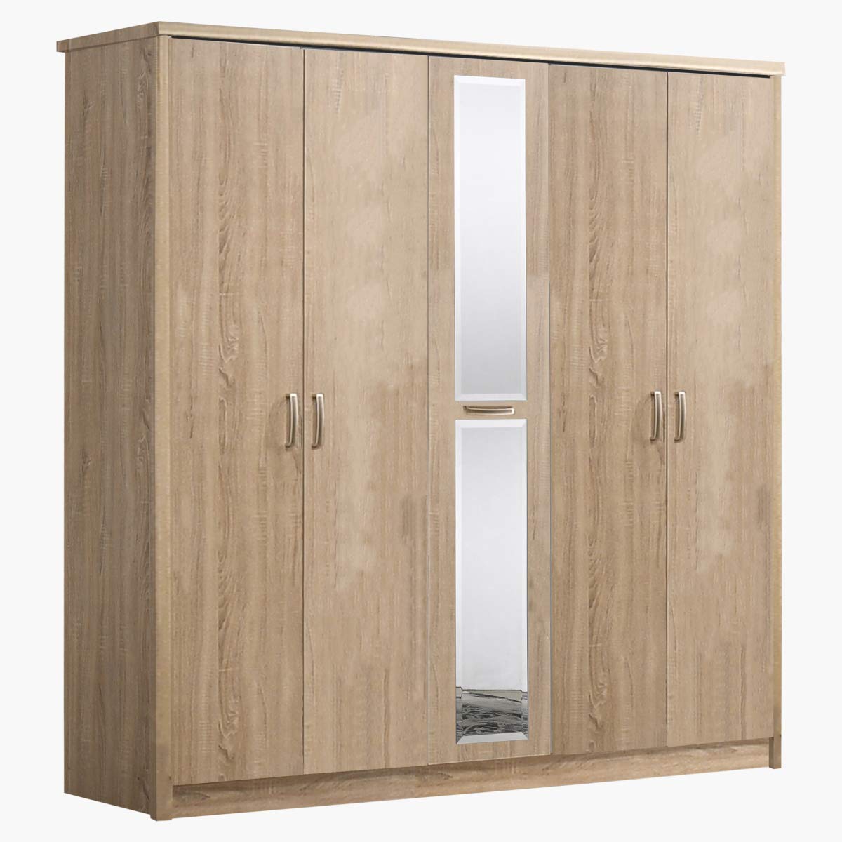 HOMEBOX Cooper 5 Doors Wardrobe With 1 Mirror, Sonoma Oak - 211 x 55 x 208 cm