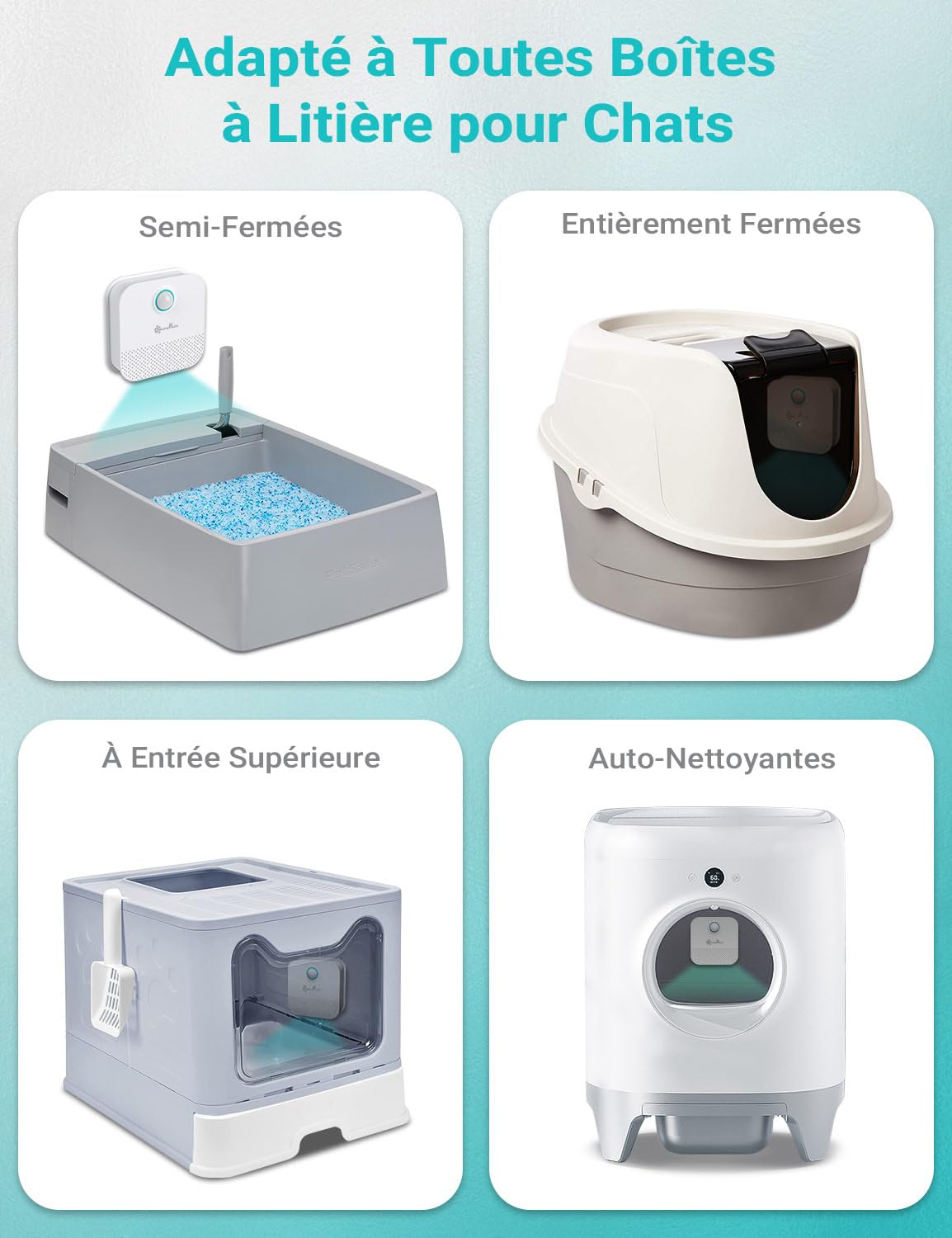 DownyPaws Éliminateur d'Odeurs pour Litière Chat, Désodorisant Tous Types de Bac avec Batterie Rechargeable 14 Jours