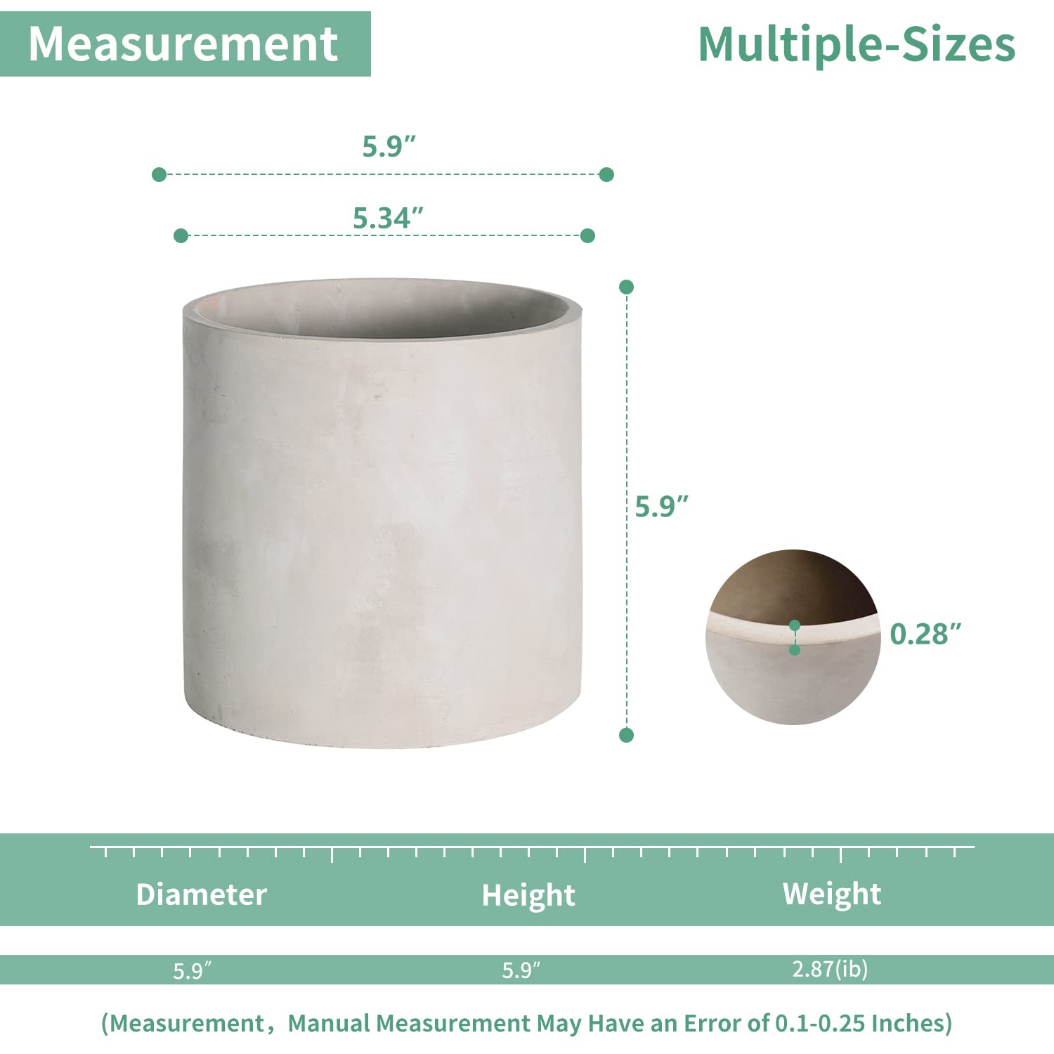 Mozing Cement Plant Pots Indoor - 6 inch Grey Planter Pot - Modern Flower Pot with Drainage Hole for Home & Office Decor