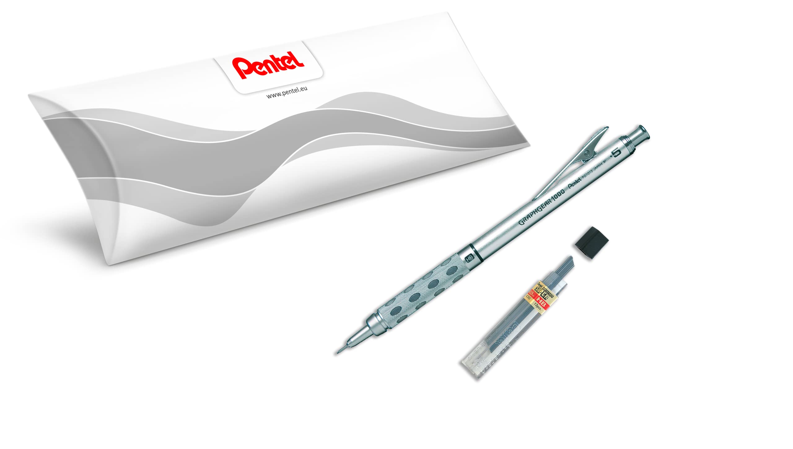 Pentel GraphGear PG1015-A, Portaminas técnica cuerpo metal 0,5 mm + 1 estuche de 12 minas Hi-Polymer Super C505-HB, PG1015-A/C505-HB