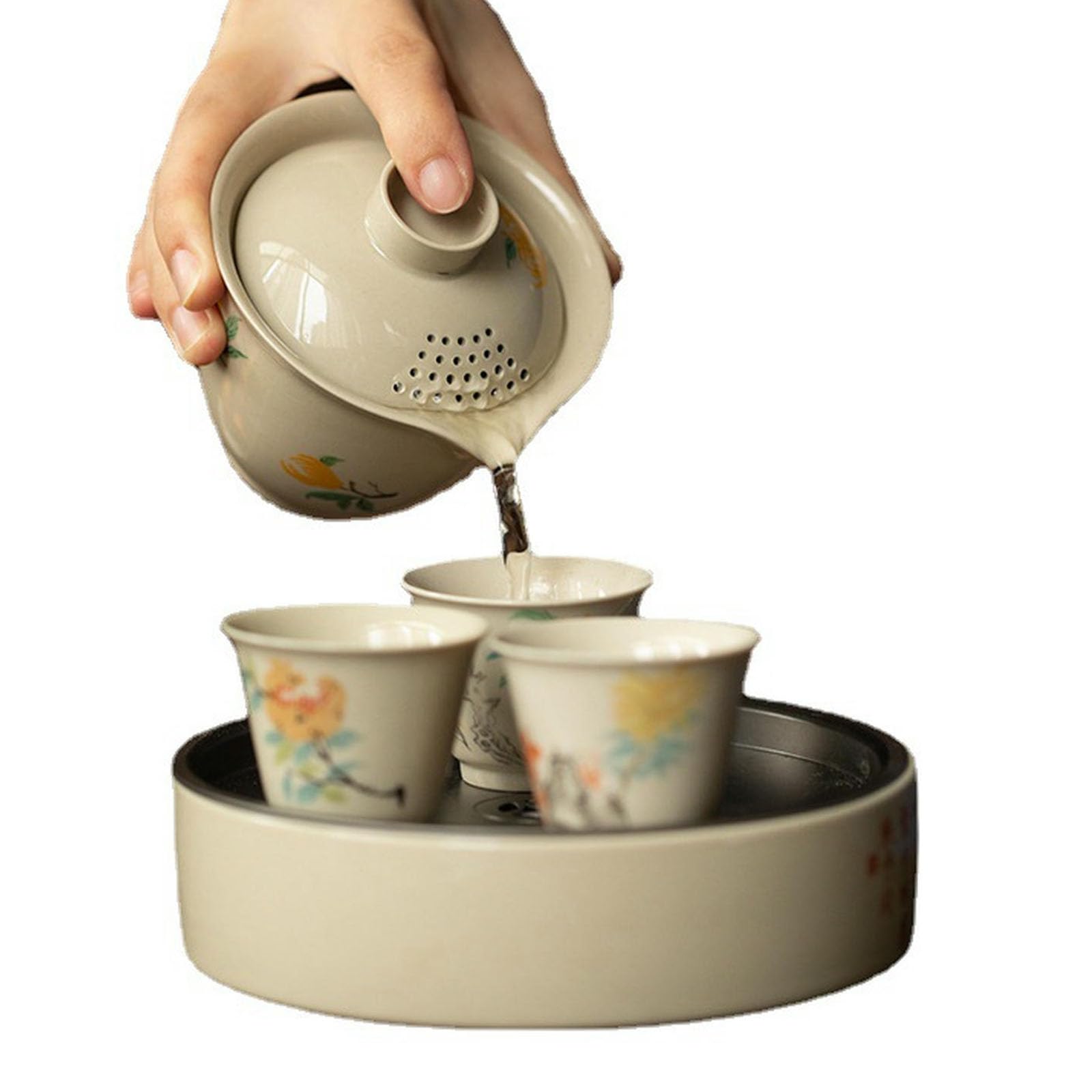 Chiński retro czajnik z jesionowego drewna, przenośny japoński ceramiczny zestaw do herbaty kung fu - Narcyz