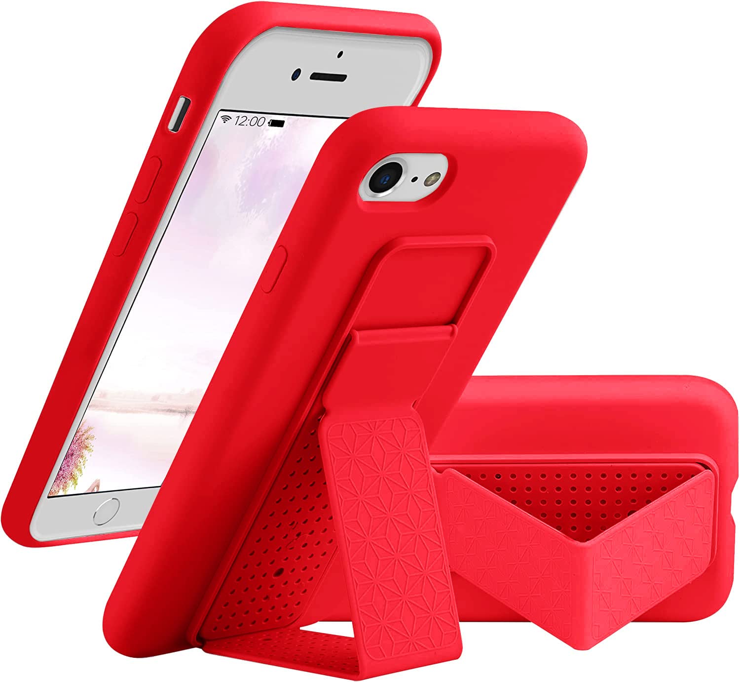 LAUDTEC Silicone Kickstand Case Compatible with iPhone 7/8/SE, Vertical and Horizontal Stand Hand Strap Metal Kickstand Cover, Flexible Soft Liquid