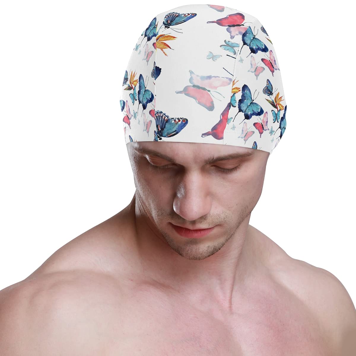 Hupery Colorful Butterflies Swim Cap Easy Put On/Off Swimming Caps Long Hair Short Hair Swim Caps for Adult Youth Women Men