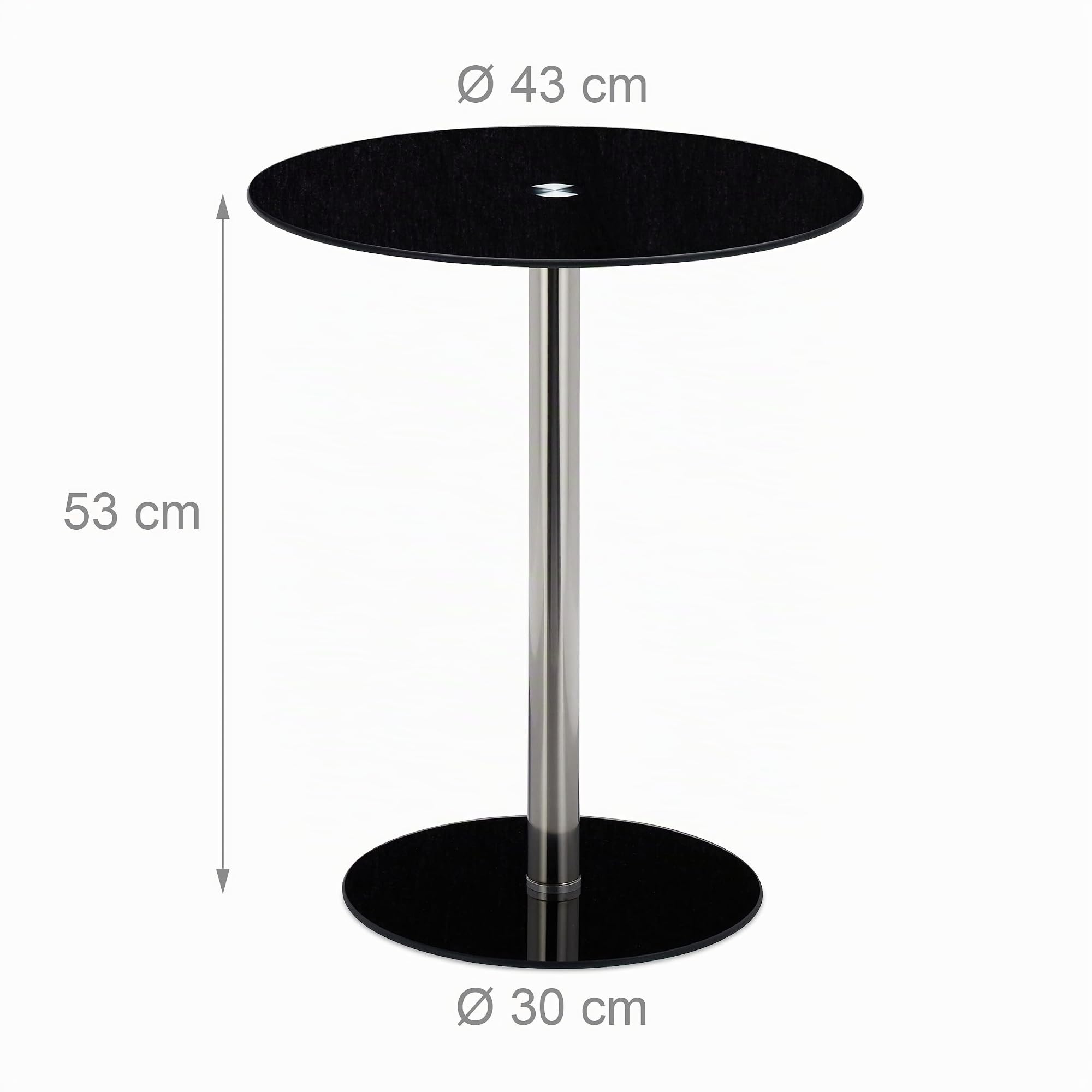 Relaxdays Tavolino Rotondo da Salotto in Vetro e Acciaio Inox, Tavolo da Caffè Salotto, HLP: 53 x 43 x 43 cm, Nero