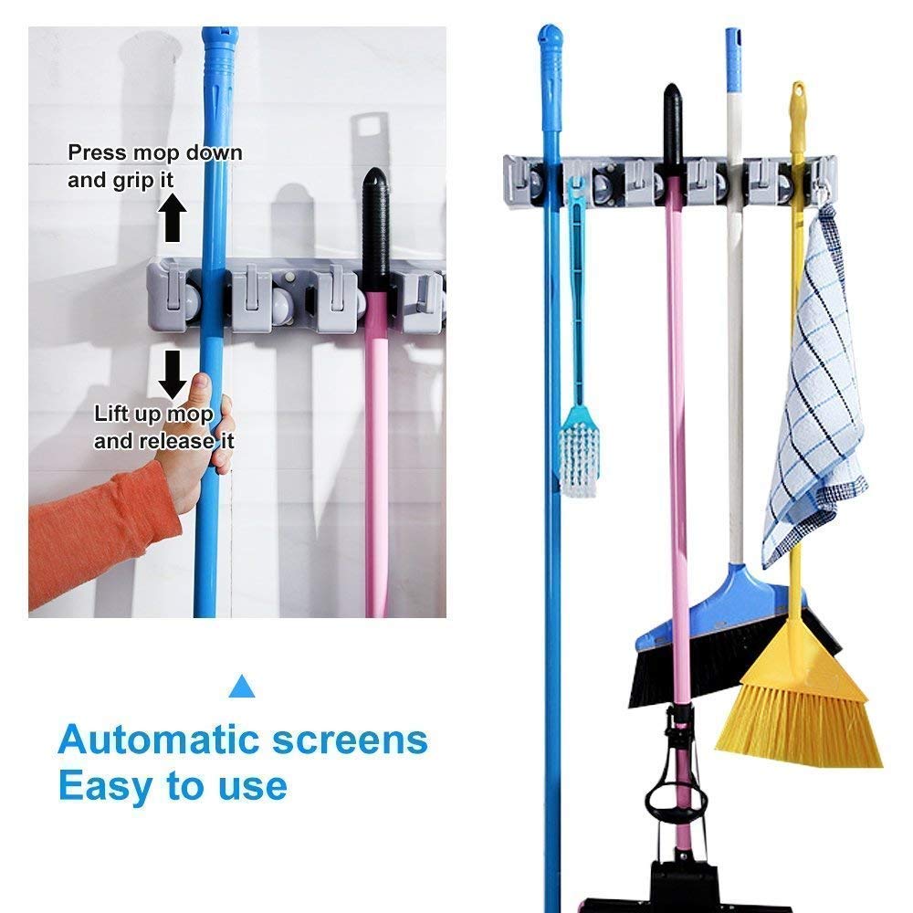 Vajin Mop and Broom Holder; Upgraded with Effective Strong Holding 5 Slot Position with 6 Hooks Garage Storage up to 11 Tools Wall Mounted; Organize Ideas; Standard Size 2