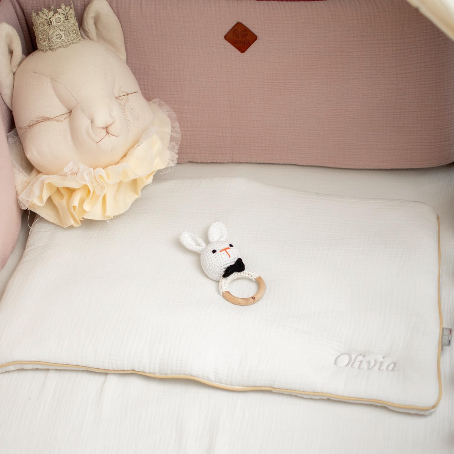 Sevira Kids – Almohada plana de gasa de algodón, Jeanne Made in France