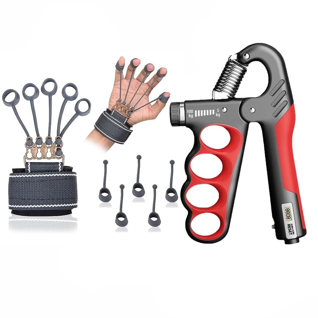 ODDISH Way to Fitness Adjustable Hand Grip Strengthener with Finger Exerciser Combo, Forearm, Wrist & Grip Trainer for Home Gym Workout Equipment for Men & Women (Counter Adjustable- 5-100 Kg)-image-42