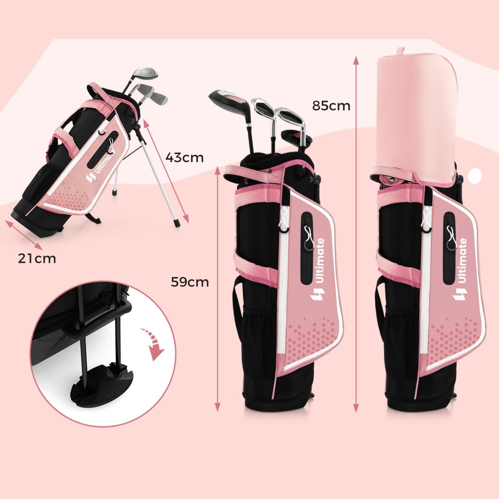 LIFEZEAL Set de Golf pour Enfants 5-7 Ans, Clubs de Golf Complets avec Sac Trépied de Transport Imperméable, Entraînement Parfait avec Fairway 3, Fer 7, S et Putter, pour Droitiers