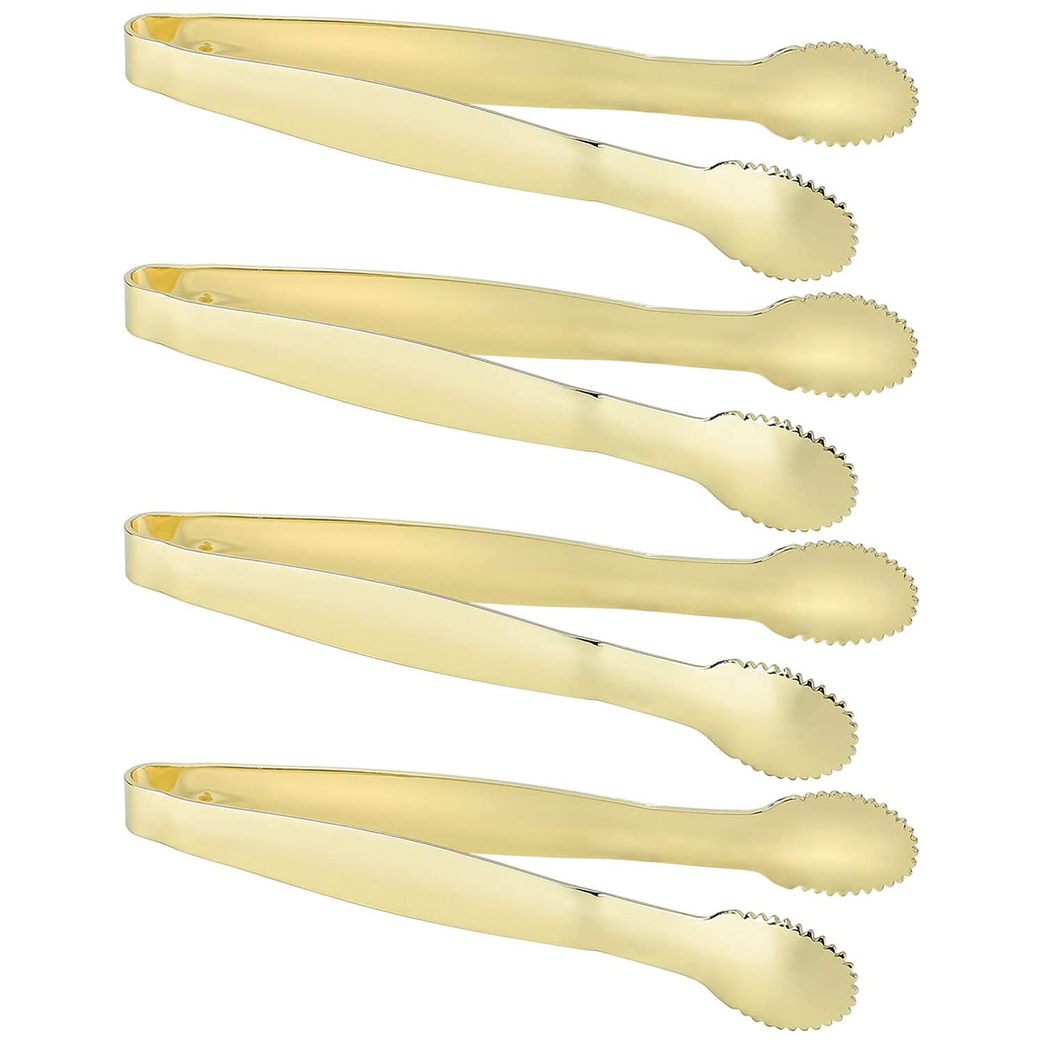 MSY BIGSUNNY 4-Inch Sugar Cube Tongs, Stainless Steel Mini Appetizer Tongs, Serving Tongs for Tea Party, Coffee, Bar, Desserts - Set of 4 (Gold)
