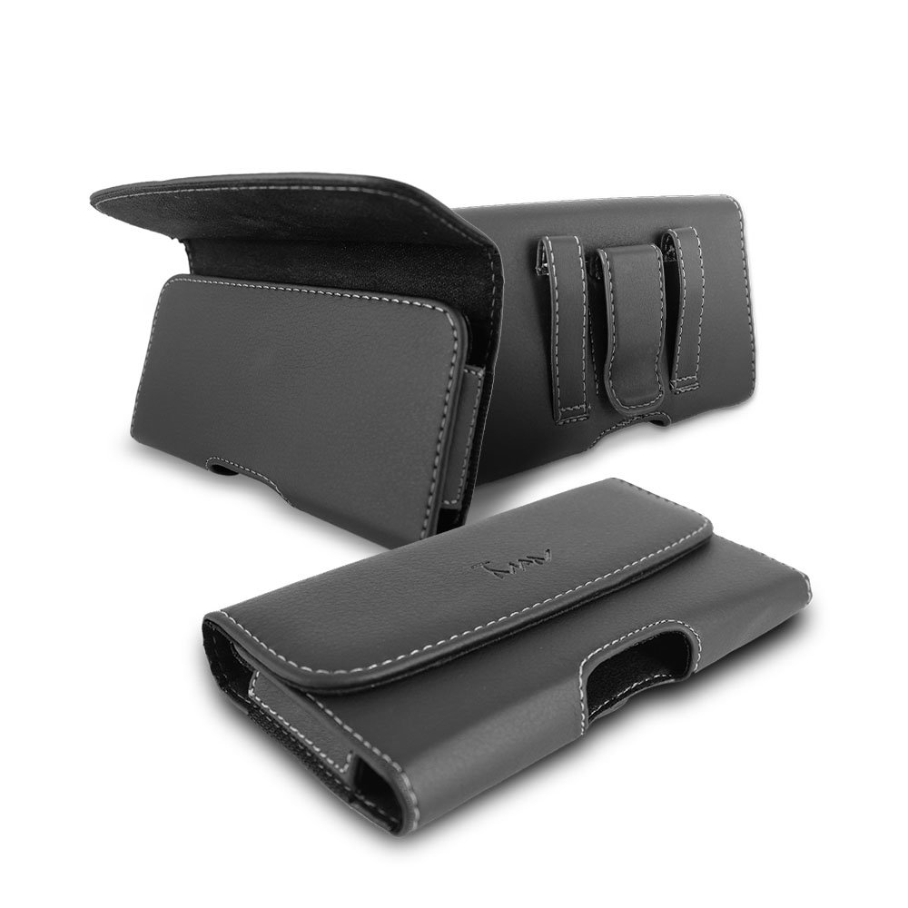 for Blade X / Z965 Case, T MAN [ XL Size] [Belt Holster] Sideways Horizontal Leather Holster Carry Pouch Case for Cricket Wireless ZTE Blade X / Z965 (Fits The Phone with Thick Protective Cover on)