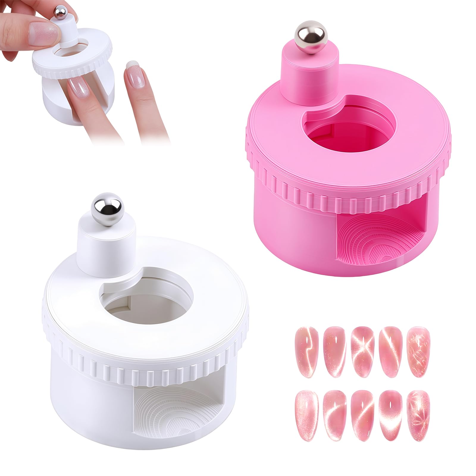 2 PCS 360° Girevole Magnetico per unghie effetto occhio di gatto, Sfera magnetica forte per Nail Art, Forza magnetica uniforme, Strumento magnetico principianti di Nail Design (Rosa &
