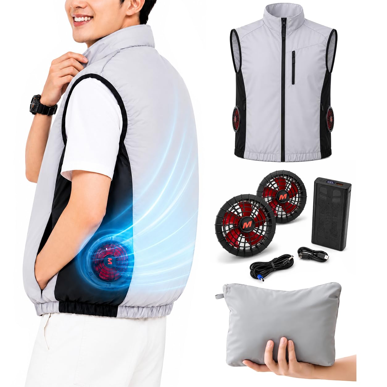 [MLINE] 空調作業服 ファン付きベスト【2026最新 ポケッタブル収納】…