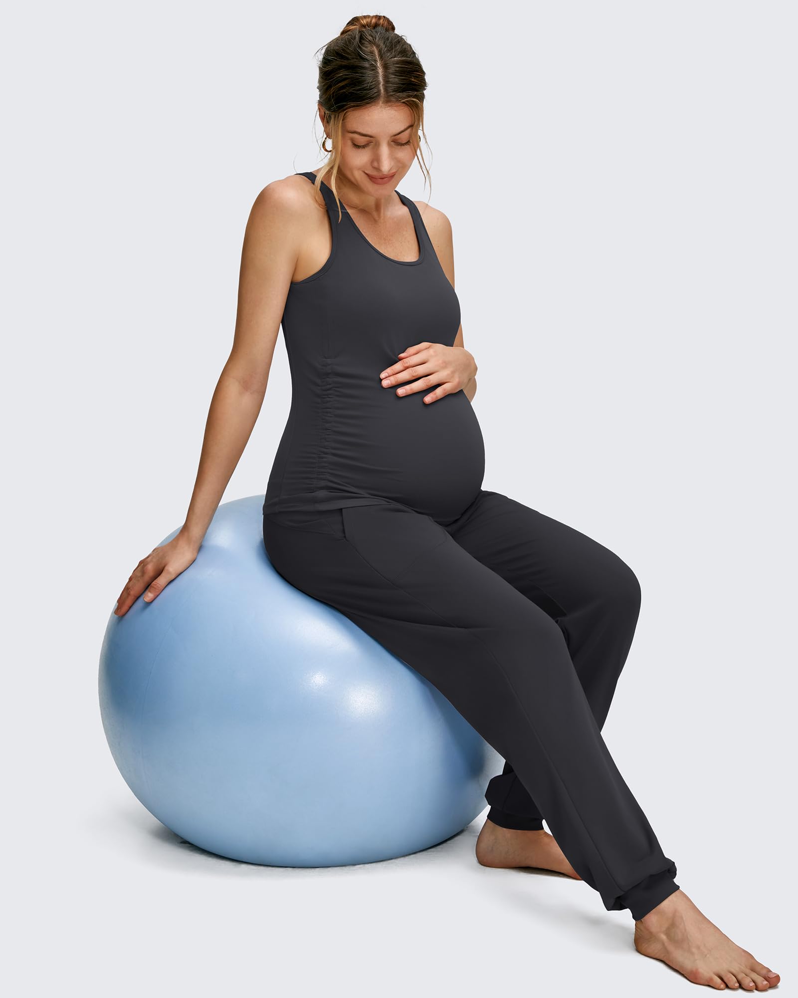 G4Free EverGoing - Pantalones de maternidad elásticos para entrenamiento y descanso sobre el vientre, pantalones deportivos para embarazo, con bolsillos