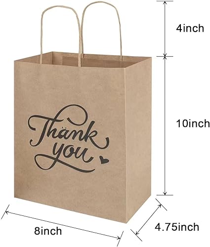 Miniatura 2 de bagmad Paquete de 100 bolsas de regalo de papel marrón medio de 8 x 4.75 x 10 pulgadas con asas a granel, bolsas de papel kraft de agradecimiento